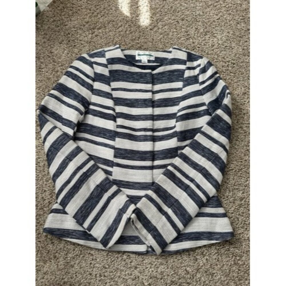 Pim + Larkin Cotton Blazer Long Sleeve Stretch White Blue Stripe Women's Size XS